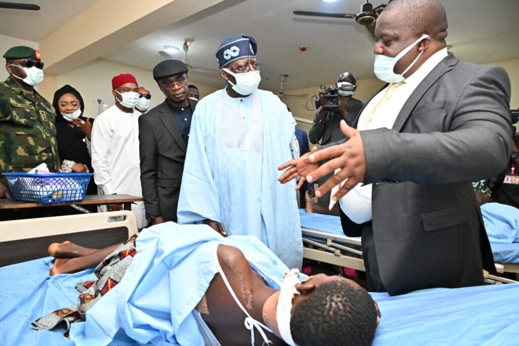 Tinubu shows up in Benue hospital to see attack victims