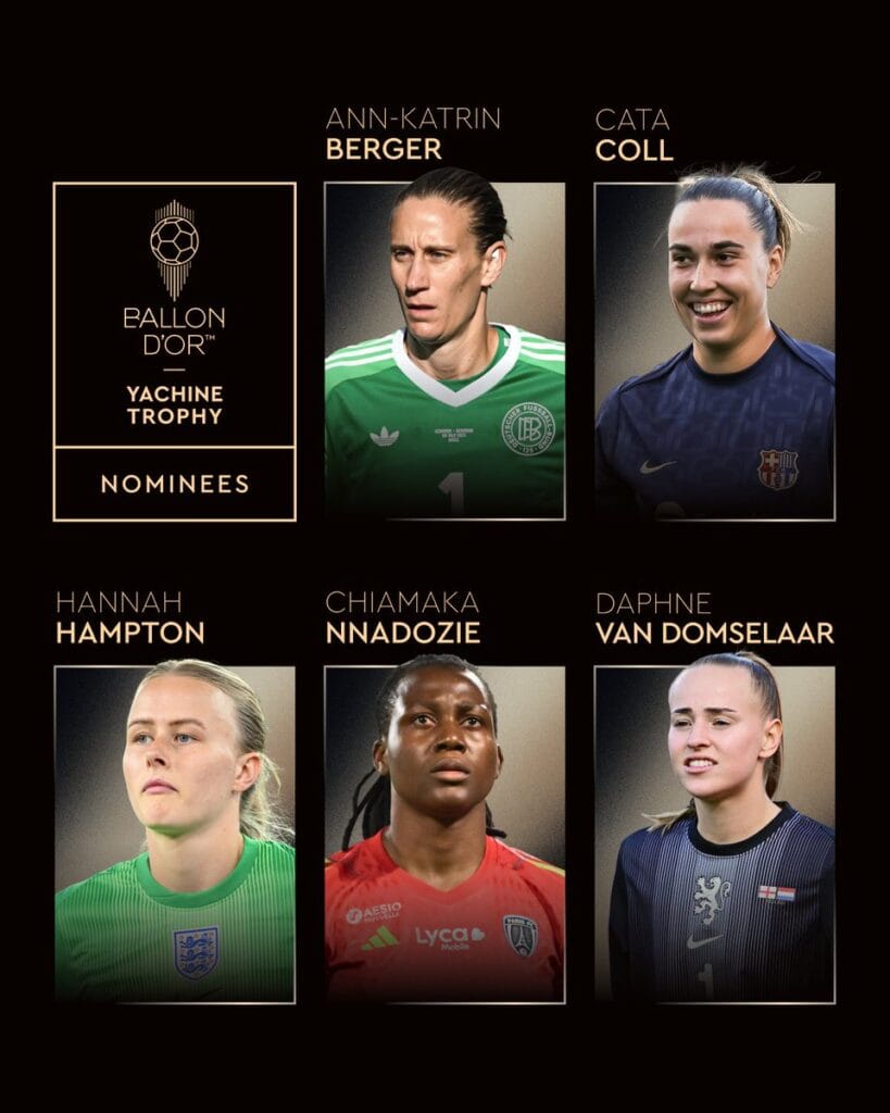 2025 Ballon d’Or Yachine Trophy nominees; Nigeria’s Chiamaka Nnadozie makes list