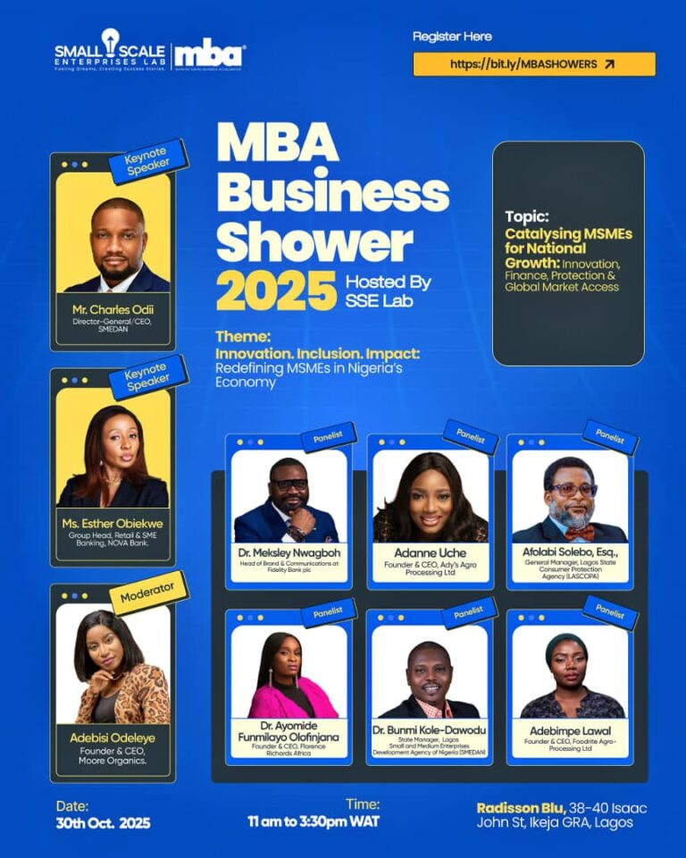 SSE Lab Boss To host MBA Business Showers Cohort 2, Focusing On Redefining MSMEs’ Role In Nigerian Economy