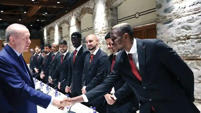 Before Turkey President, Osimhen, Teammates in Warm Handshakes.