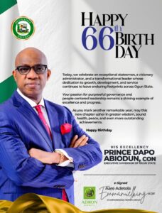 Adron Group Chairman Hails Dapo Abiodun’s Leadership at 66